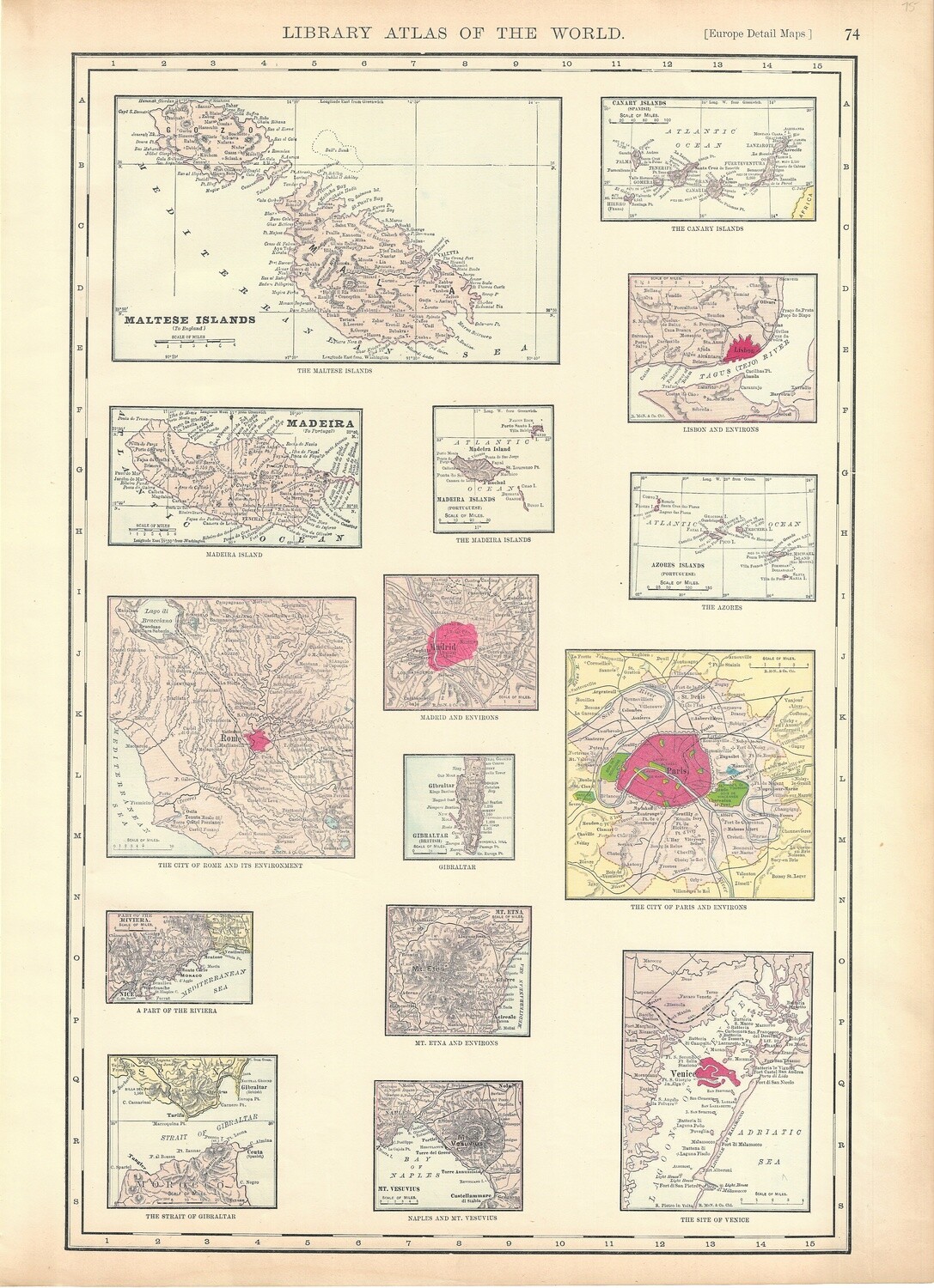 1912 European Cities Maps:Maltese Islands, Gibraltar, Rome by Rand McNally in Chromolithography