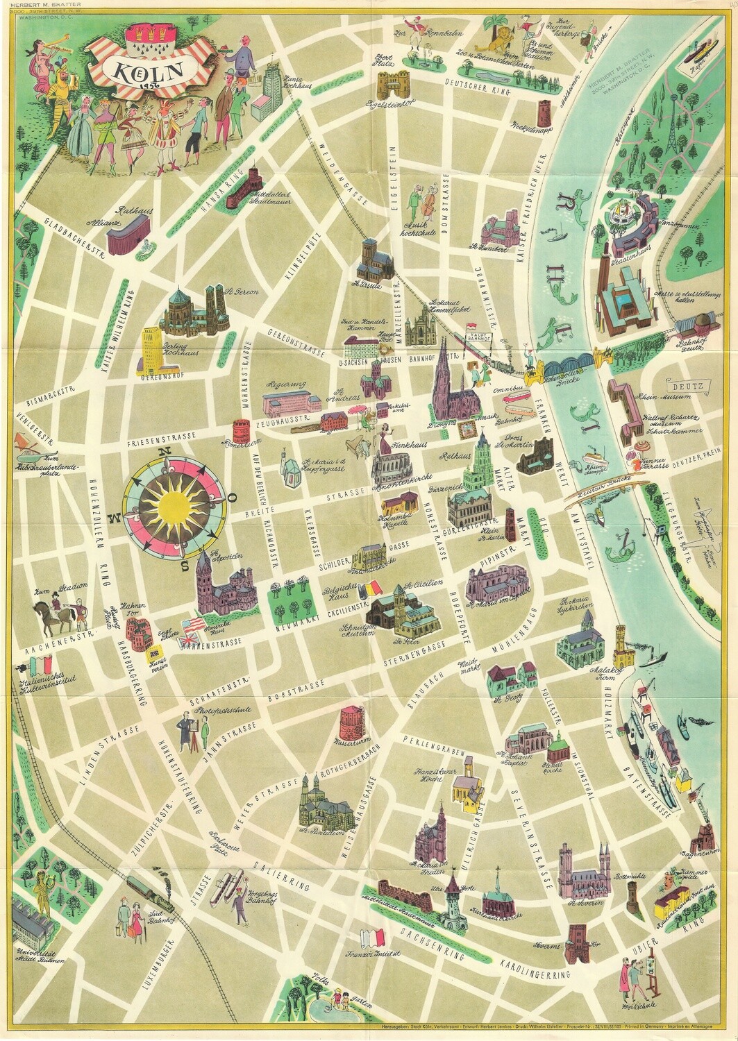 1956 Koln Germany by Wilhelm Eisfeller in Chromolithography