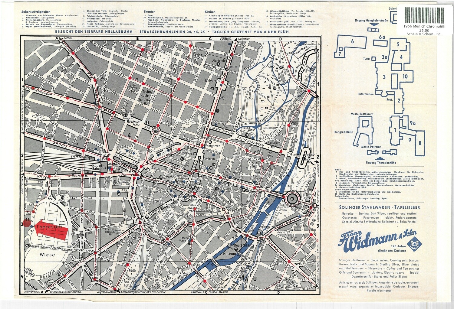 1956 Munich, Germany a lithographic map