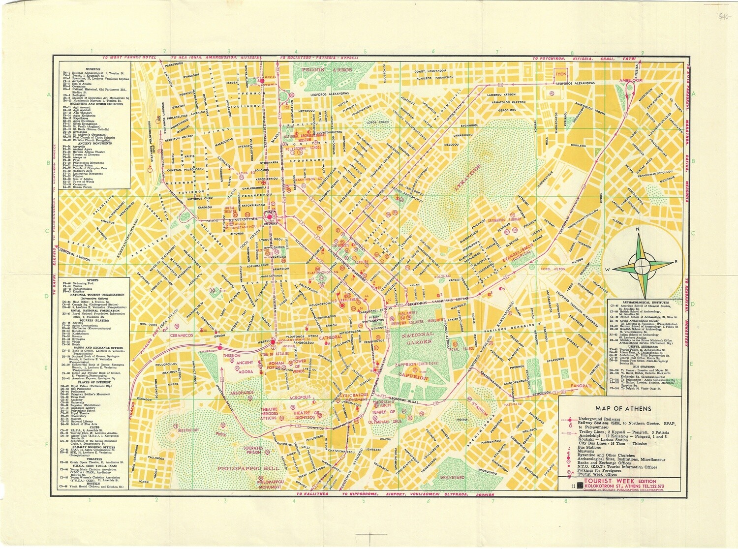 1950 Map of Athens, Greece from the Tourist Publication Organization in  Chromolith