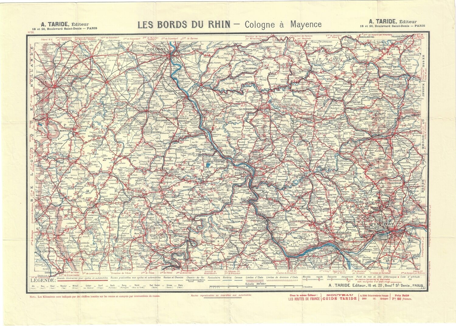 1914 Map of Les Bords du Rhin (Coblenz)  by Taride in Color Lithography