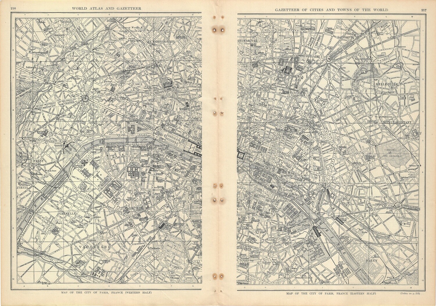 1914 Map of Paris in 2 sheets by World Atlas Gazetteer in Lithography