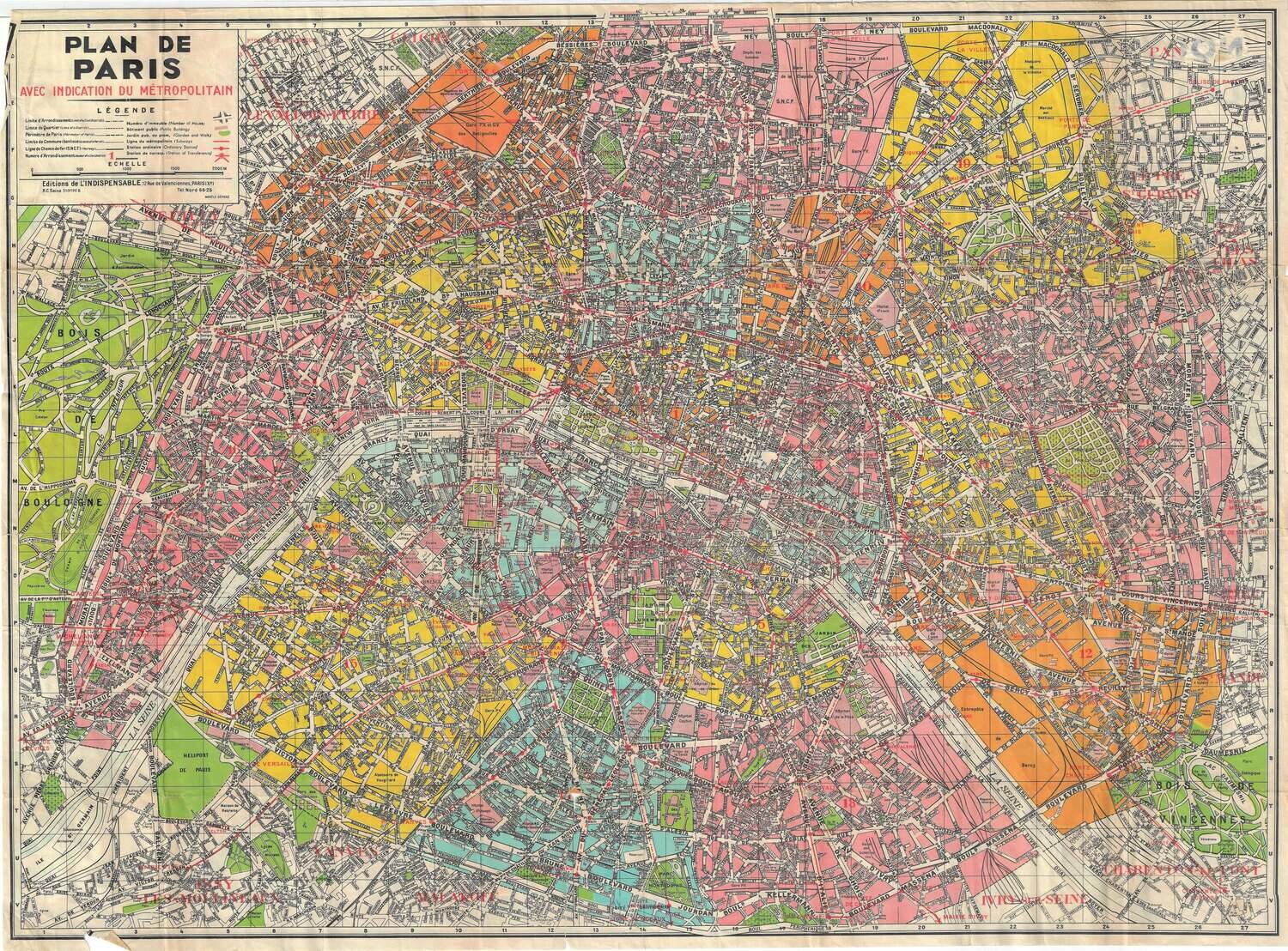 1957 Plan de Paris -Folding Map
