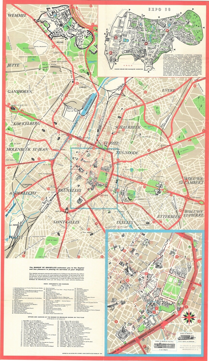 1958 Les Editions of Arts Voyages through Brussels in Chromolithography