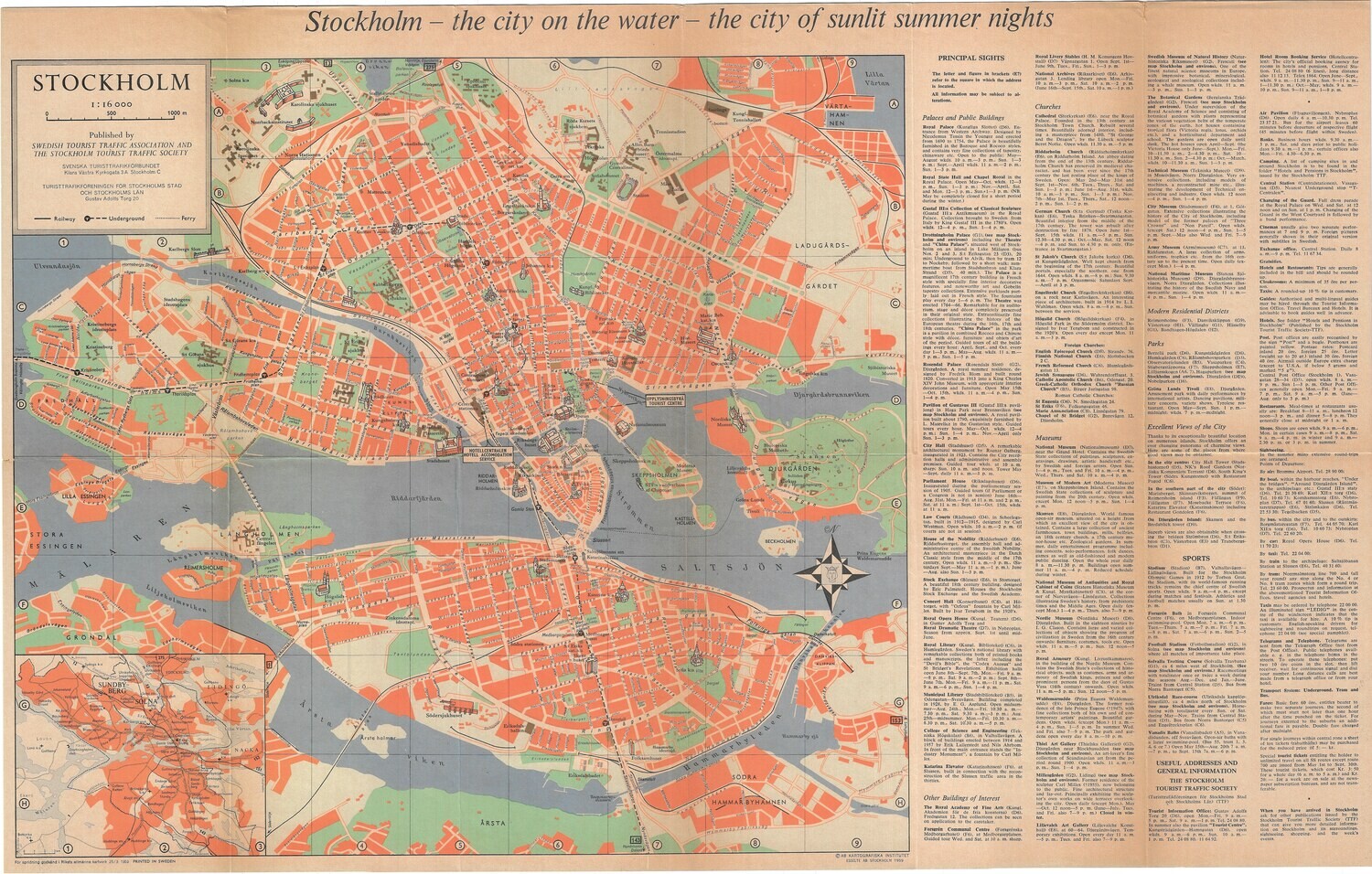 1959 Stockholm , Sweden by the Swedish Tourist Traffic Asso. in Chromolithography