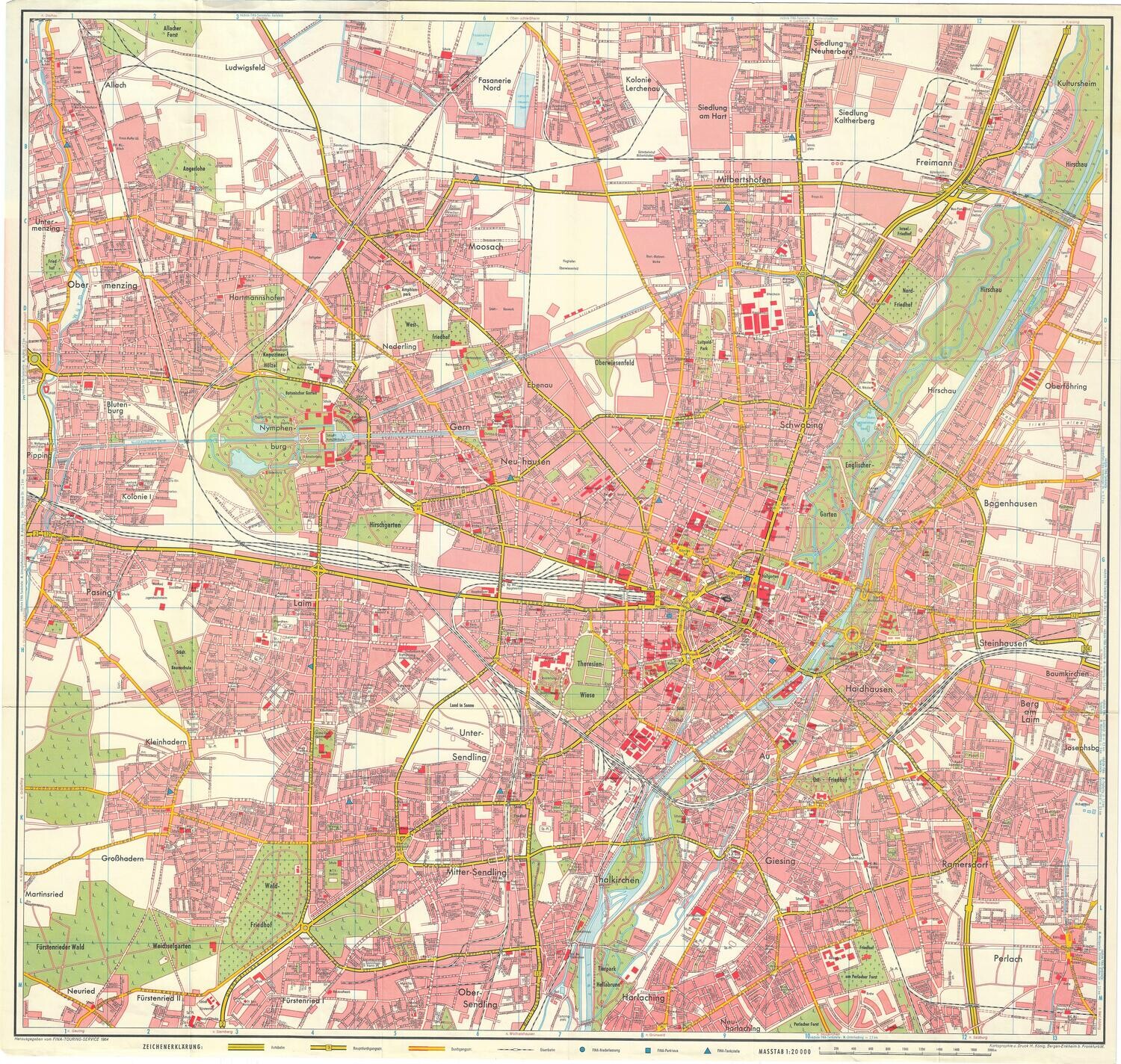 1964 Map of Munich, Germany 