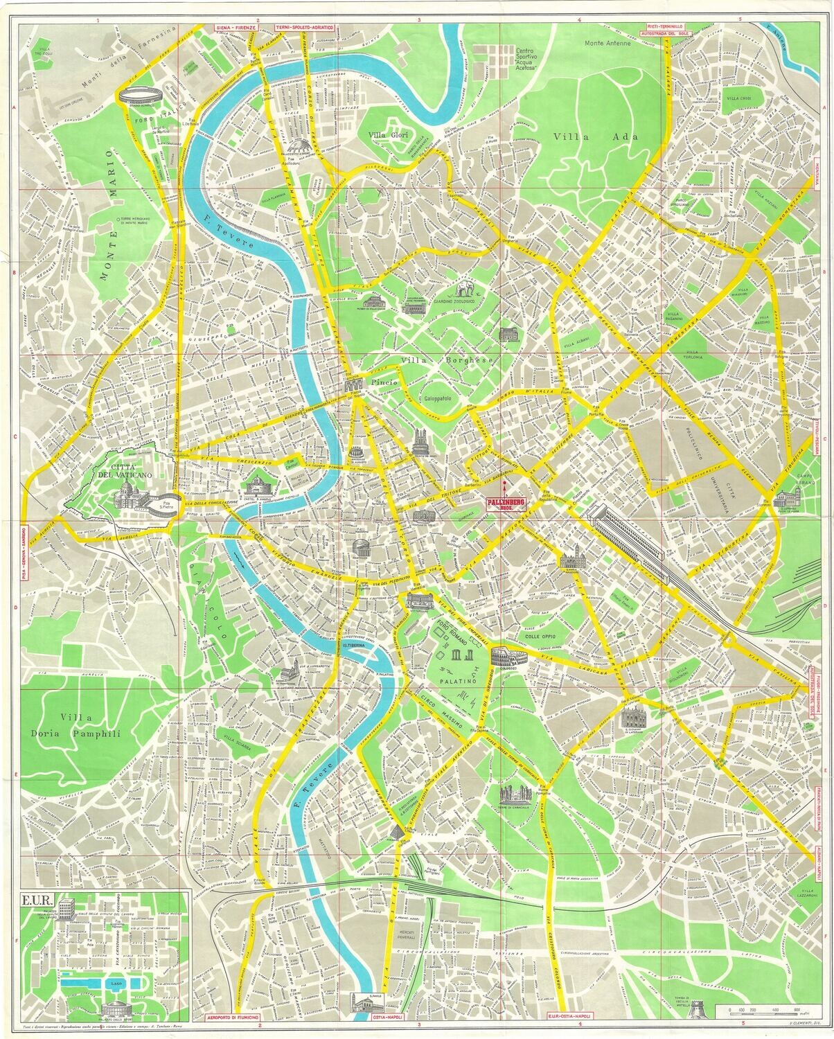 1966 Tourist Map of Rome ,Italy by Pallenberg Bros.
