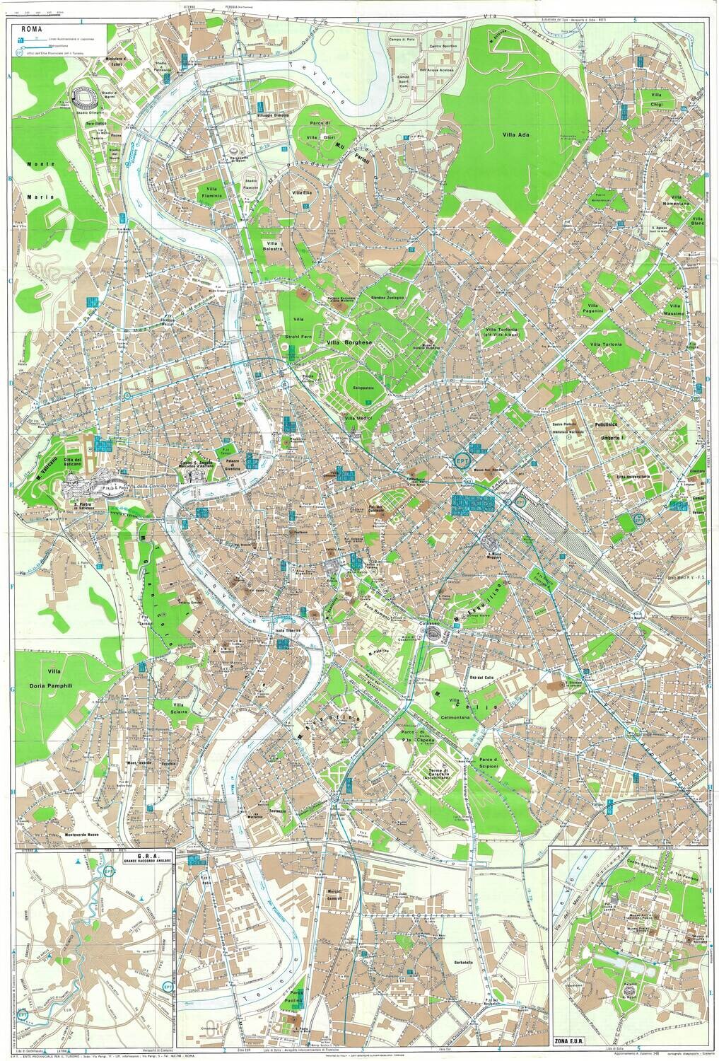 1980 Map of Roma, Italy 