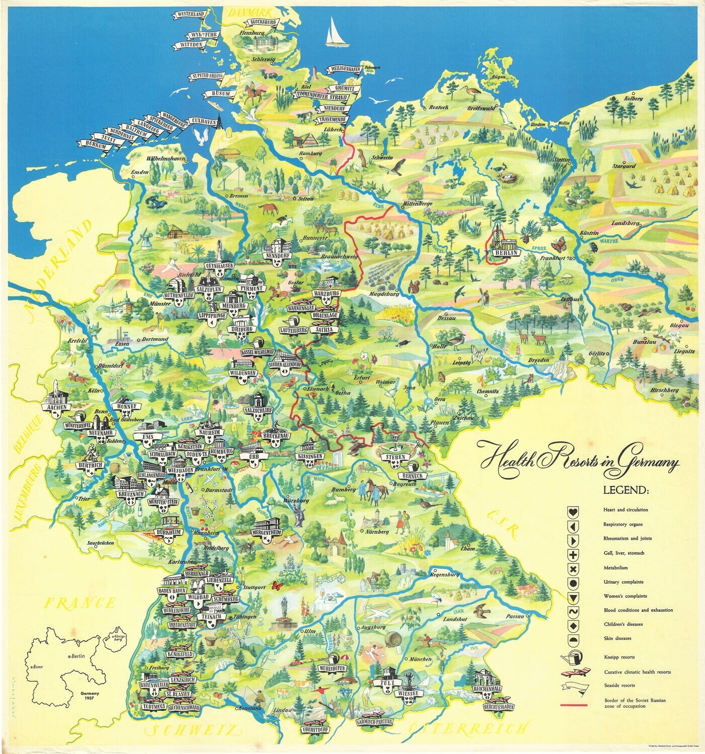 1937 Health Resorts of Germany by Hinkefaber in Chromolithography