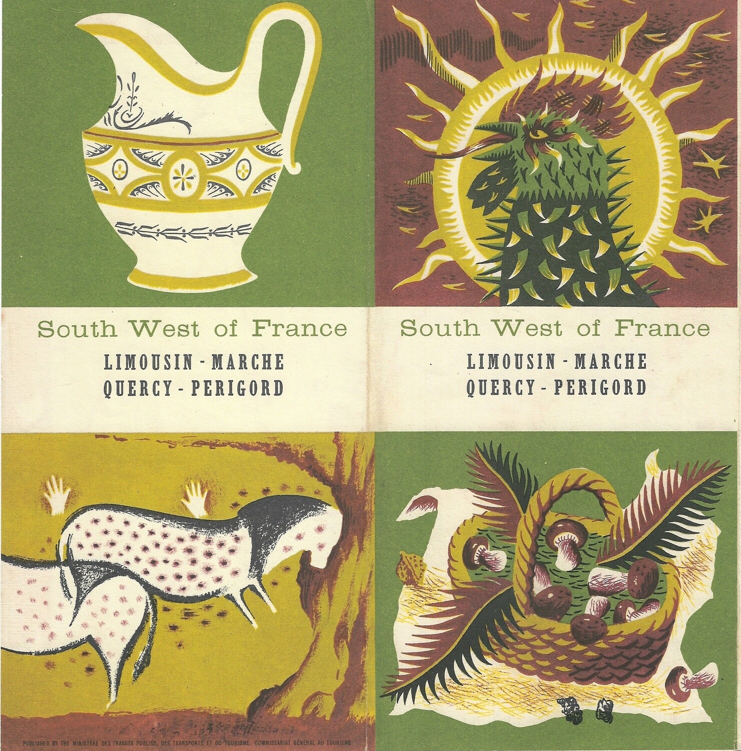 1950 Post-War Map of Limousin Marche Quercy Perigord