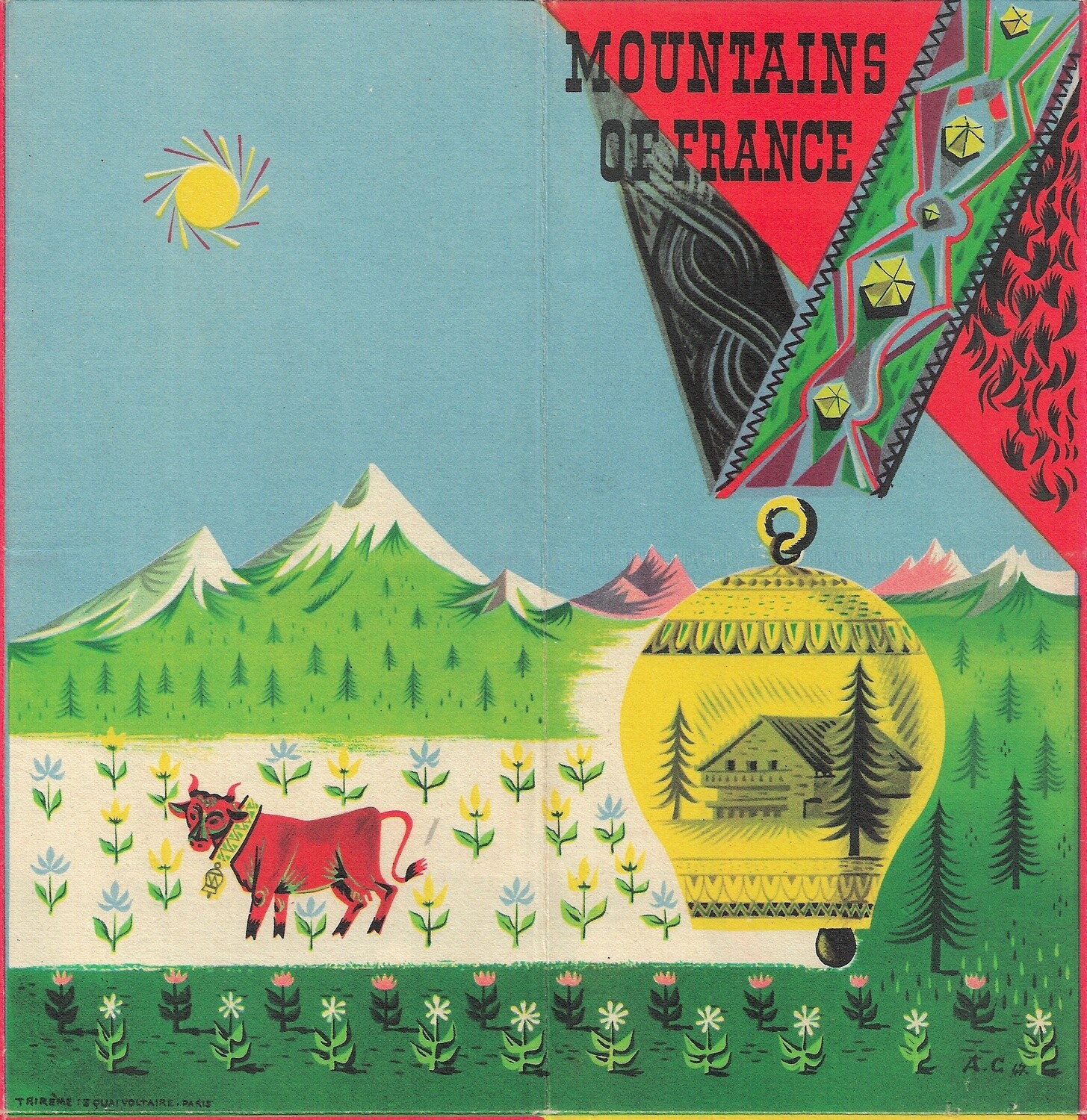 1950 Post War Map of the Pyrenees and Alps Within France