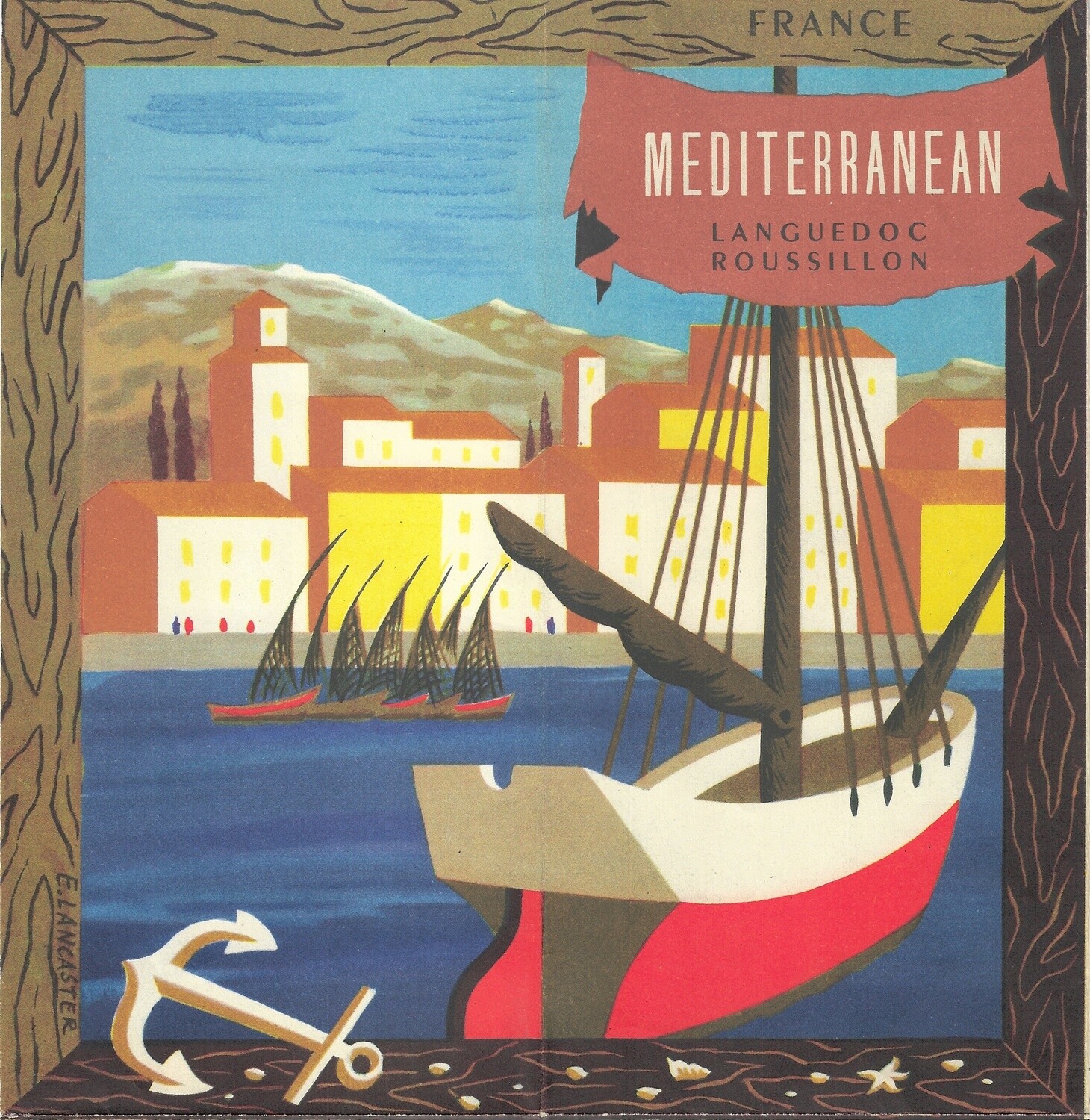 1950 Post-War Map of Mediterranean Languedoc, Roussilon