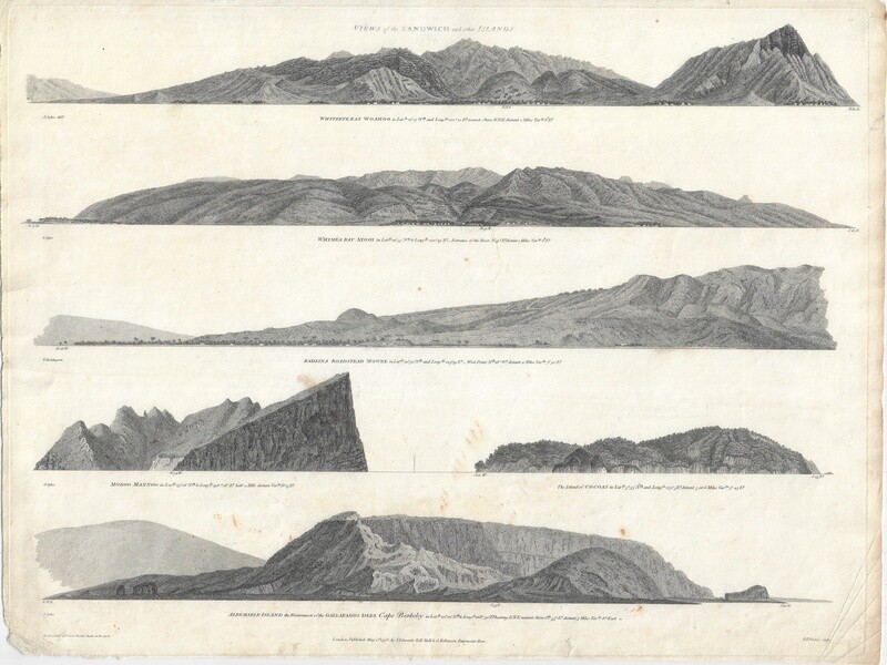 1798 5 Landfall Views of the Hawaiian Islands and the Galapagos Islands by La Perous