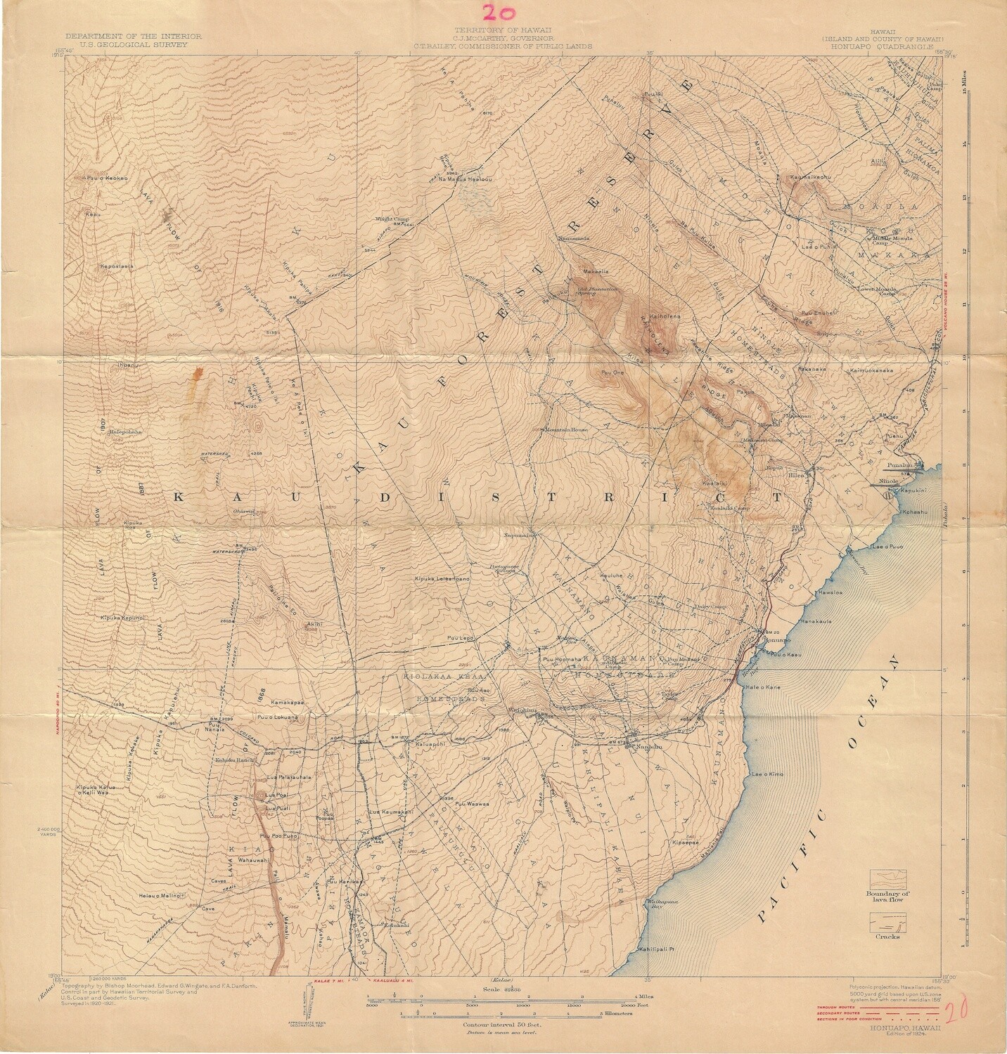1916-24 USGS Quads of the Entire Island of Hawaii, Hi. in 22 pcs