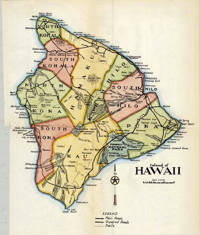 1928 Island of Hawaii, Hawaii Territory w/hand water color
