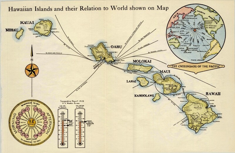 1928 Hawaiian Islands and their Relation to World w/hand color