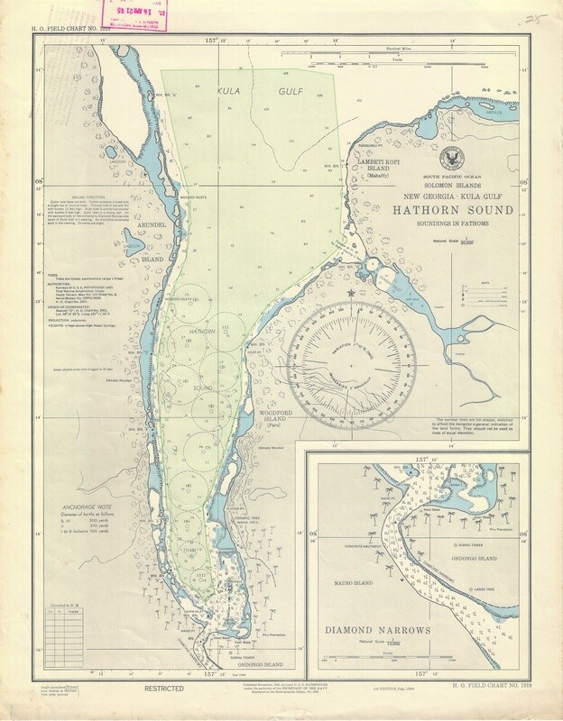 1944 Solomon Islands New Georgia Kula Gulf Hathorn Sound US Navy Chromolith