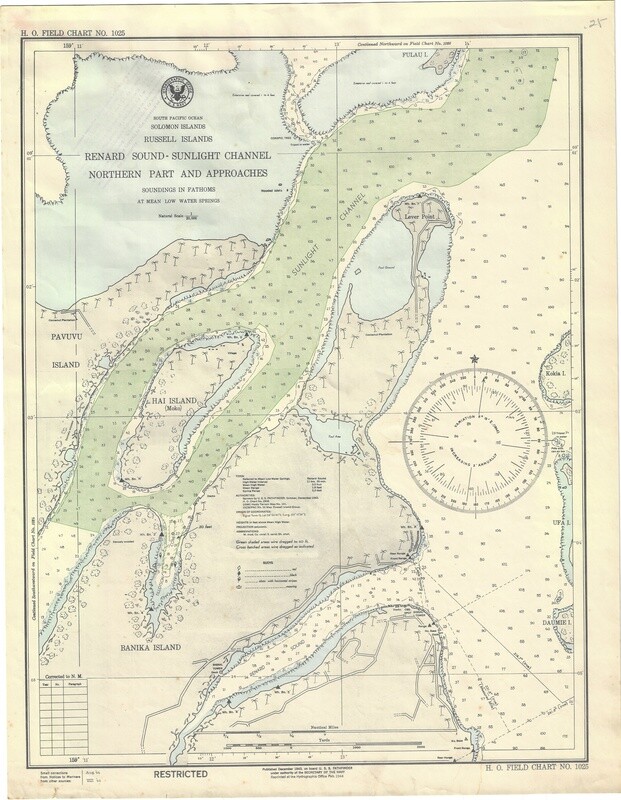 1944 Solomon Islands Russell Islands Renard Sound Sunlight Channel N Part US Navy Chromolith