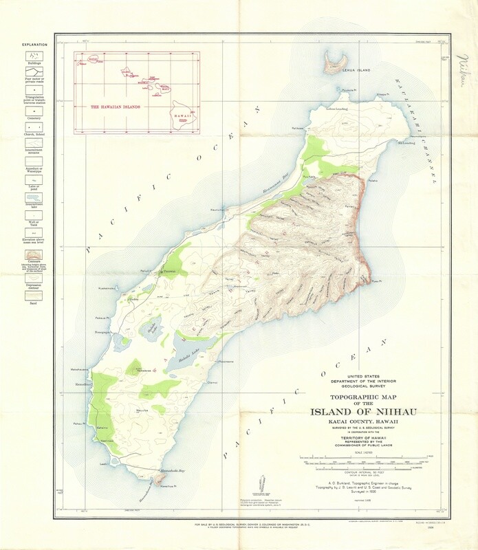 1958 (1926) Island of Niihau , Hawaii from the USGS 