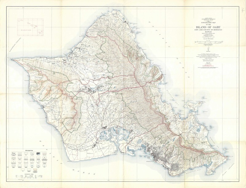 1957 Topographic map of Oahu,HI by USGS for U.S. War Dept.