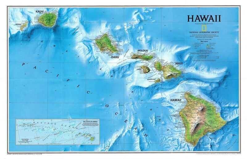 1995 Map of the Hawaiian Island Chain by National Geographic