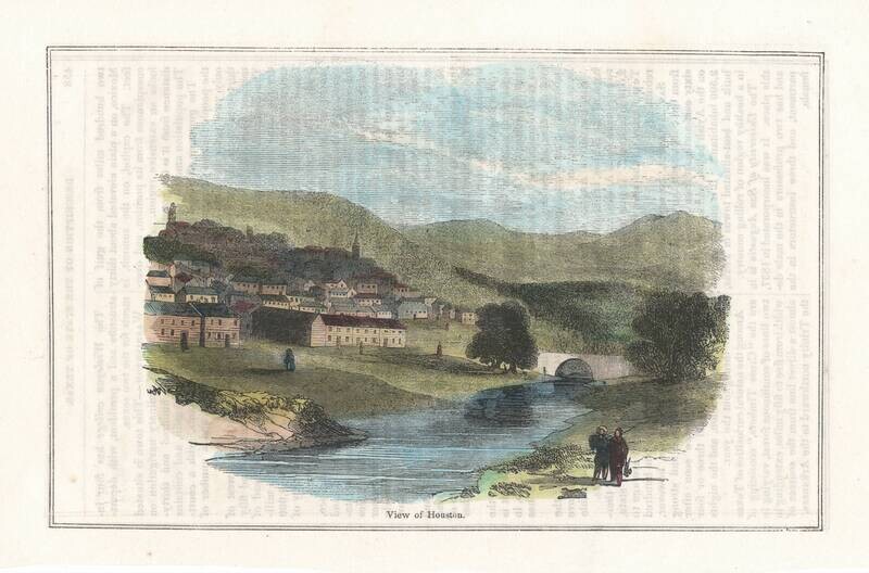 1870 View of Houston Woodblock w/ hand color