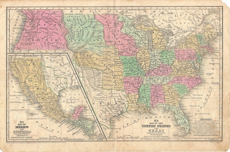 1839 US and Texas w/ Mexico by Mitchell's