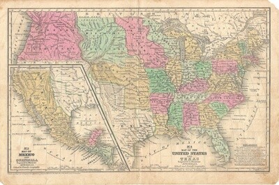 1839 US and Texas w/ Mexico by Mitchell&#39;s