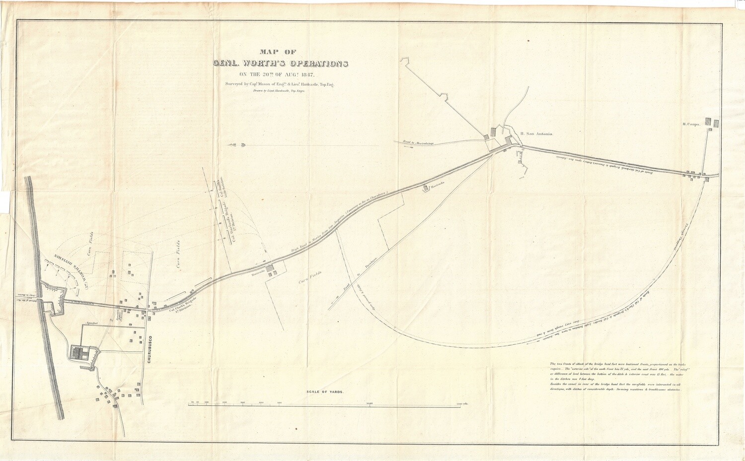 1847 Map of General Worth&#39;s Operations by PS Duval