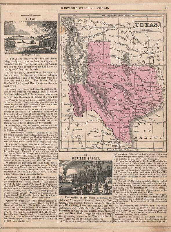 1855 Map of Texas  w/Texas text in Red