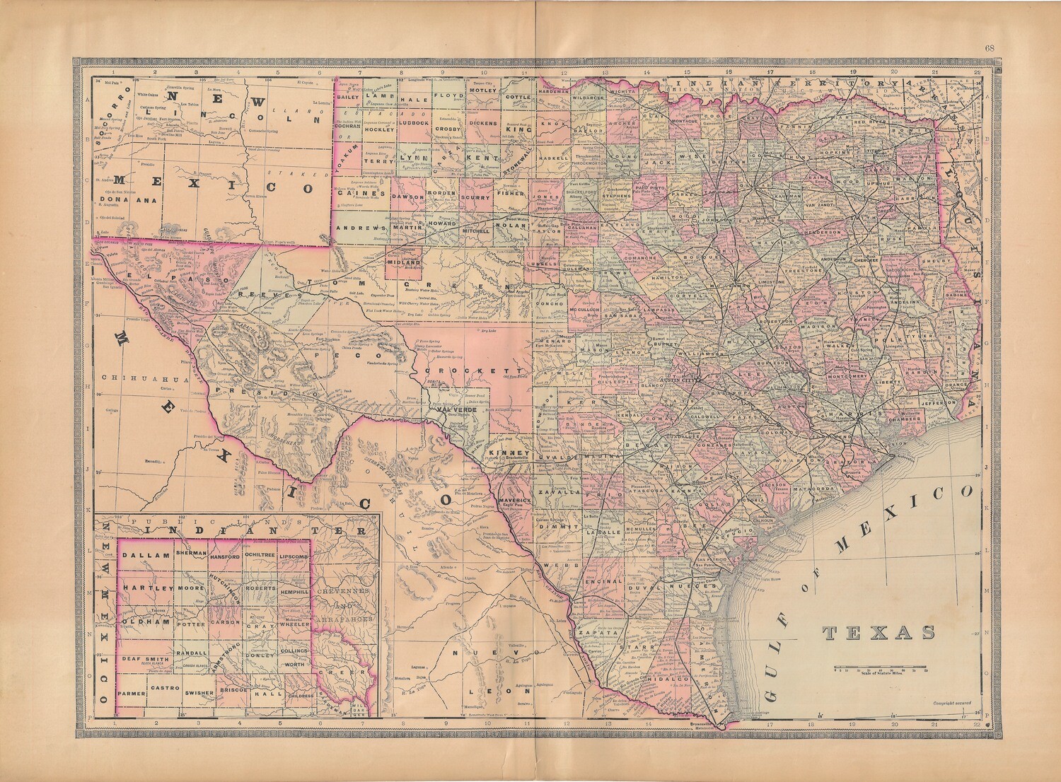 1886 Map of Texas by Bradley&#39;s