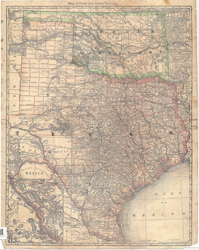 1891 Folding Map of Texas and Indian Territory by Rand in Chromolithography