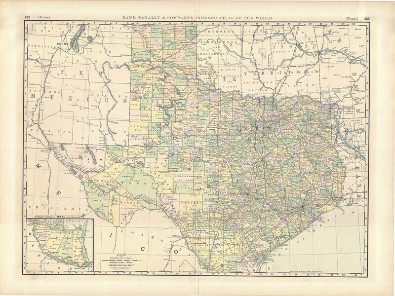 1892 Map of Texas by Rand McNally in Chromoithography