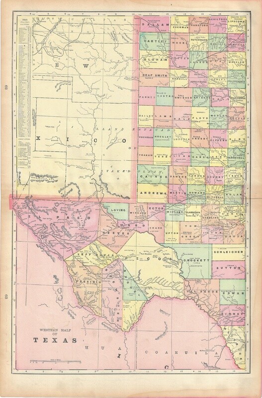1903 Map of Texas in 2 Sheets by Geo.Cram in Color Lithography