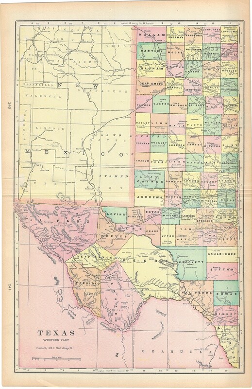 1911 Map of Texas in 2 sheet by Geo.Cram in Color Lithography