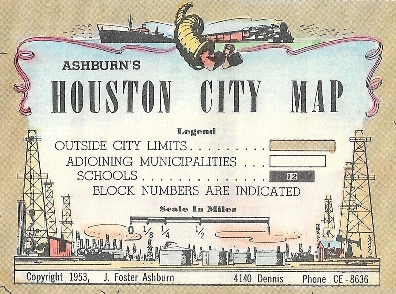 1953 Ashburn's Map of Houston w/ hand color