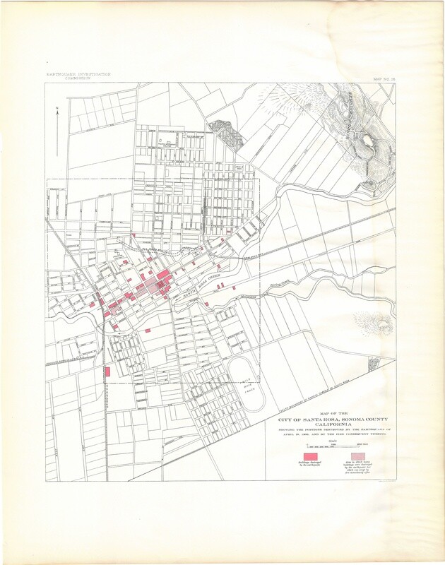 1908 EQIC Map of Santa Rosa by the EQ Investigation Committee in Color Lithography