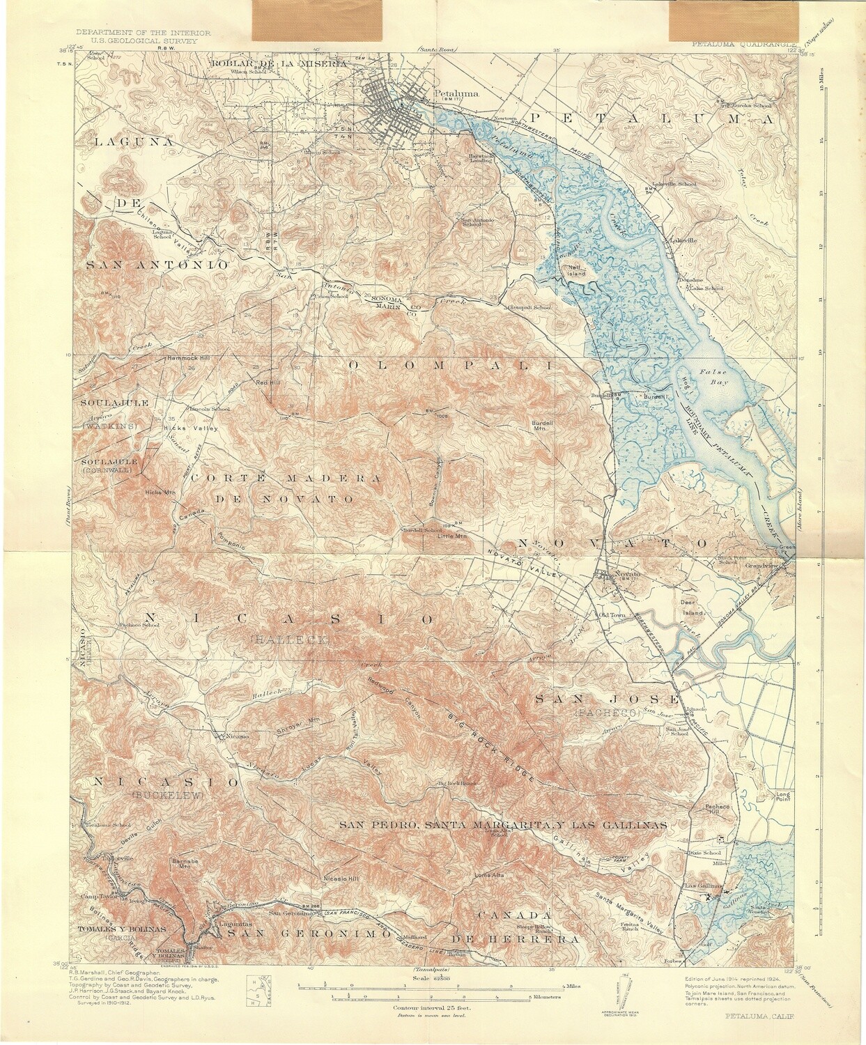 1924 (1914) USGS Topo Petaluma Quad 15 Minute