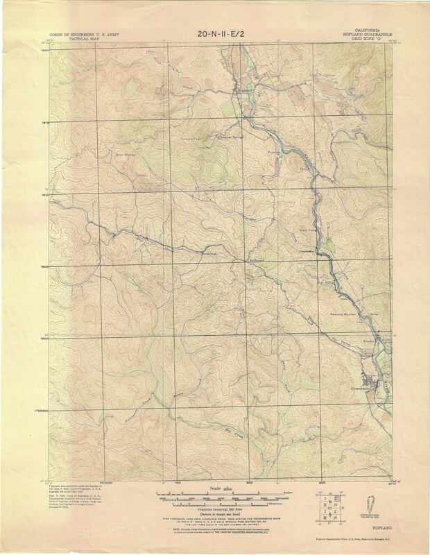 1922 USGS Topo Hopland and Russian River Valley , adapted for the Army Corps of Engineers.