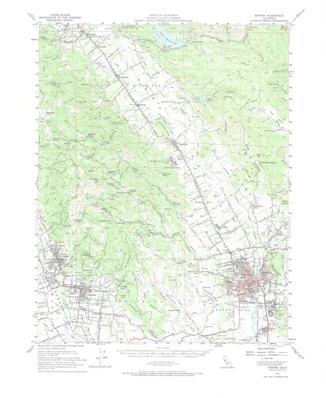 1951 USGS Sonoma Quad in Green &amp; White 