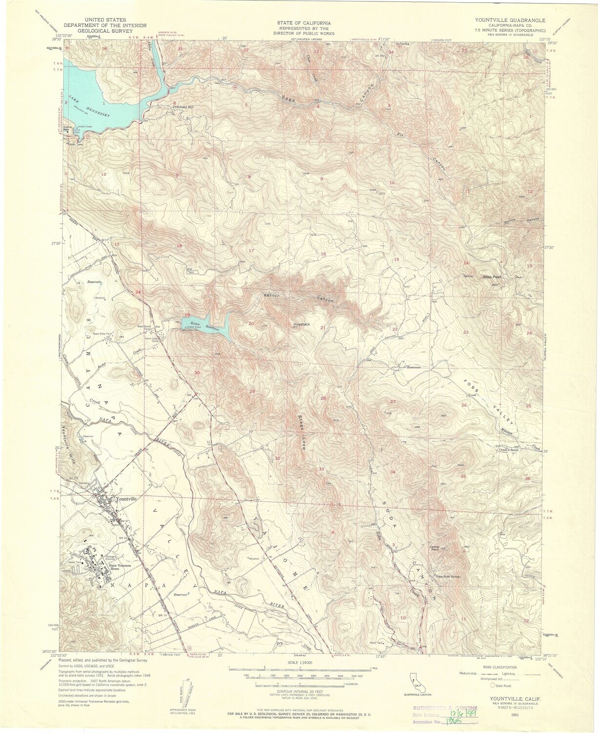 1951 Yountville Quad-7.5 Minute Sheet
