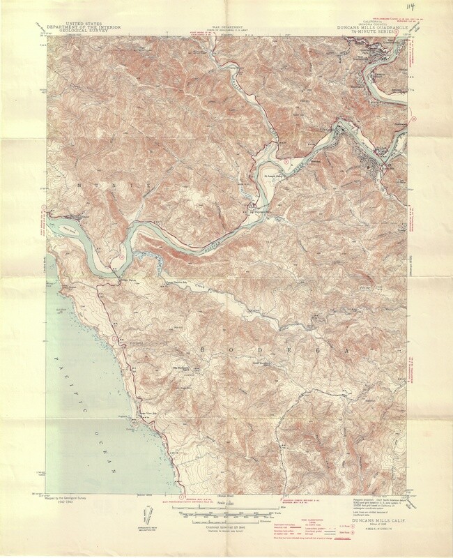 1945 USGS Duncan Mills Quad -austin creek, monte rio, Jenner beach , russian river