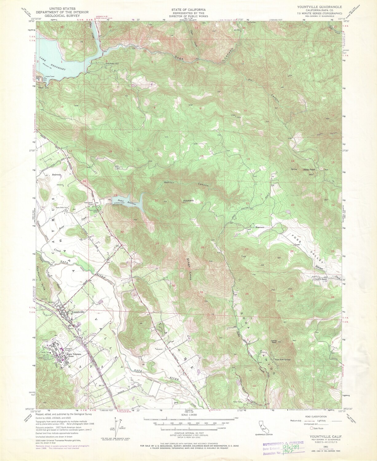 1968 (1951) Yountville 7.5 Minute Sheet