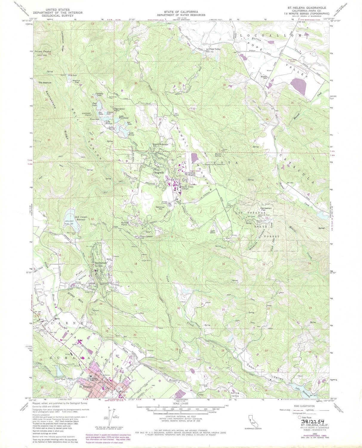 1980 (1960) St. Helena 7.5 Minute Topo