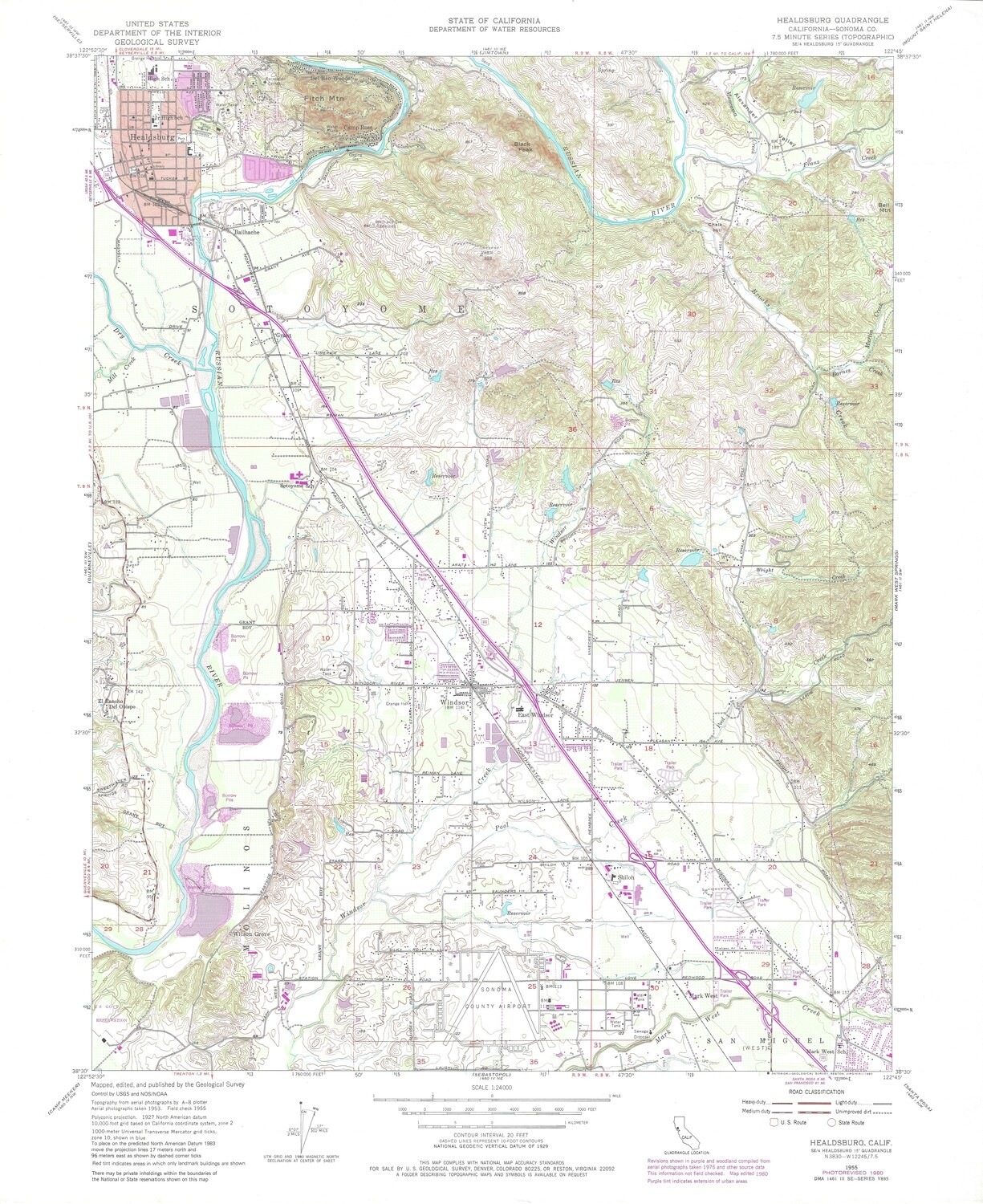 1980 (1955) Healdsburg Quad 7.5 minute series