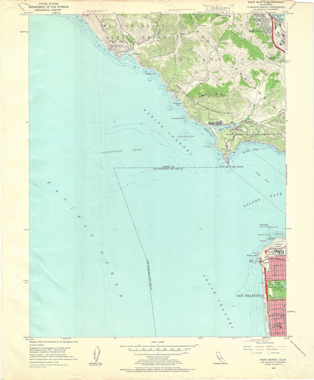 1954 Point Bonita 7.5 Minute sheet w/ Nike Missle Sites