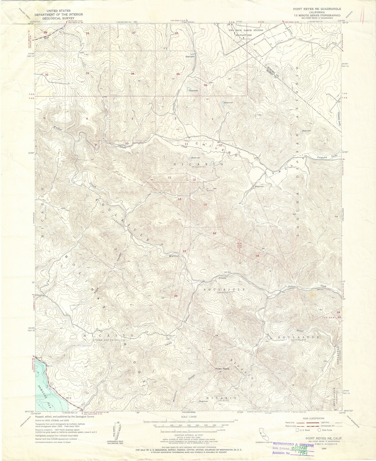 1964 Point Reyes Quad USGS 7.5 minute sheet