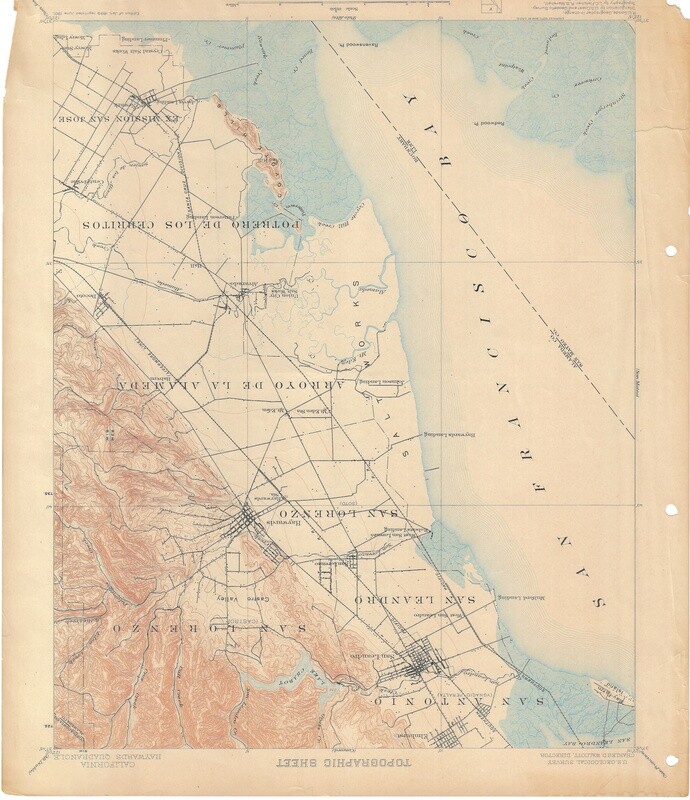 1901 (1899) USGS Haywards Quadrangle 15 Minute 2nd Edition in Copper Engraving