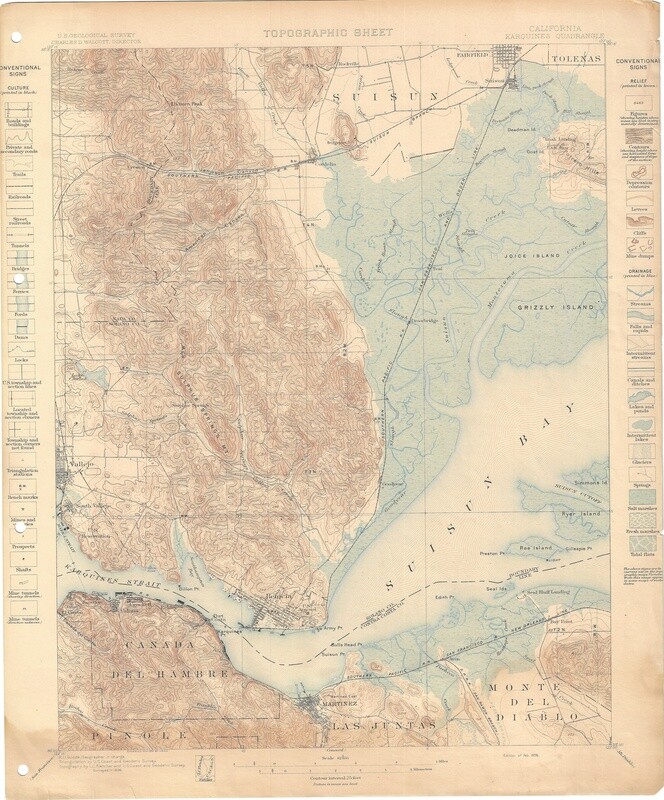 1898 USGS Karquines Quadrangle 15 Minute 1st Edition in Copper Engraving