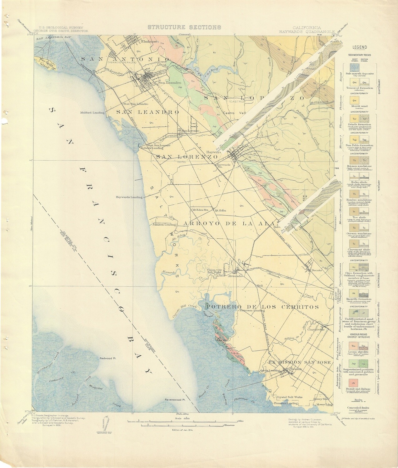 1914 (1910) USGS Structure Section Hayward Quad 15 Minute sheet